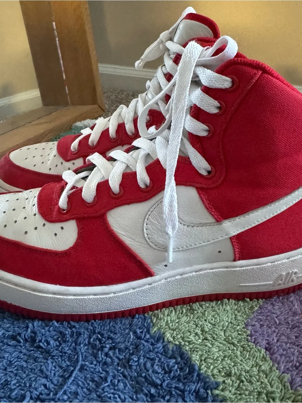 Women Nike Air Force 1 High Nike iD Custom Red White Streetwear Rare Size 8.5